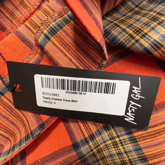 Nasty Gal Totally Clueless Check Skirt Orange Mini Women's US 2 NWT - Picture 7 of 9